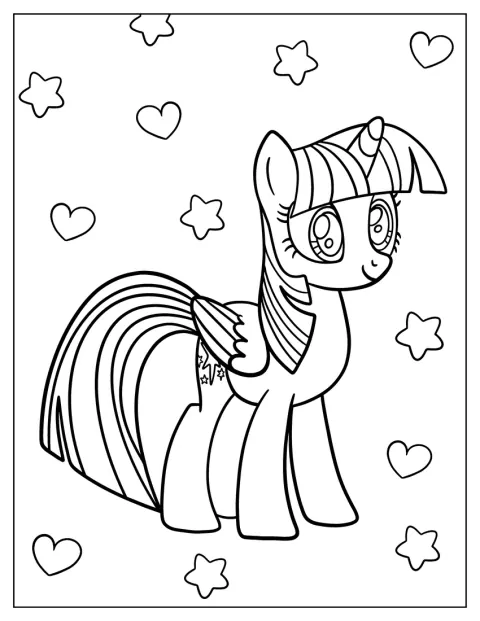 Twilight Sparkle aparece em contorno, com o seu cabelo característico.