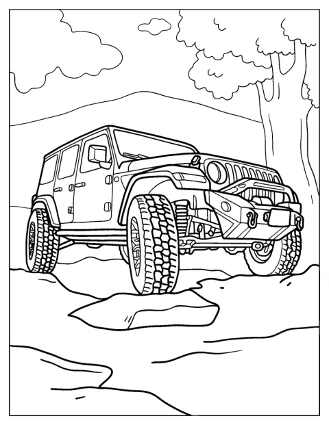 Een Jeep Wrangler staat afgebeeld met aandacht voor de kleine details.