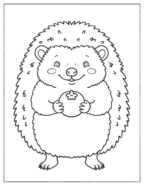 ハリネズミがみずみずしいブルーベリーを手に持っています。