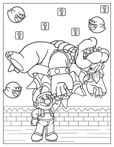Mario nostaa Bowserin ylös Super Smash Bros. -pelissä.