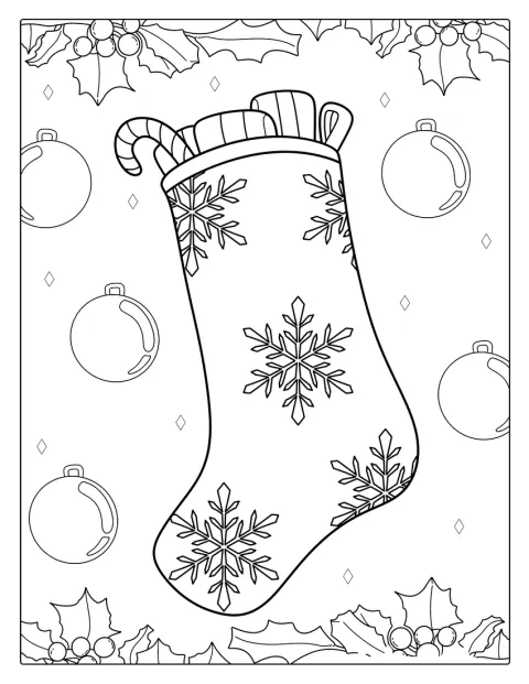 Stocking With Snowflakes And Ornaments