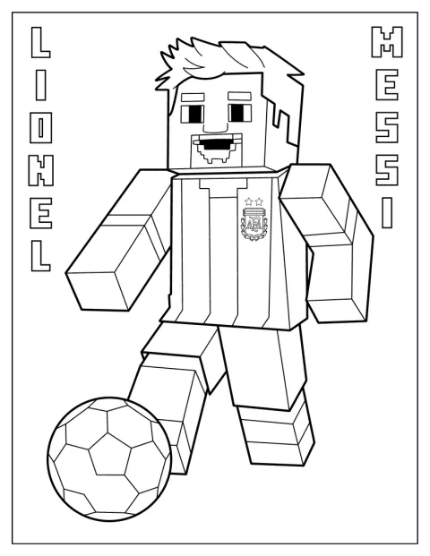Lionel Messi est représenté dans un style cubique inspiré de Minecraft.