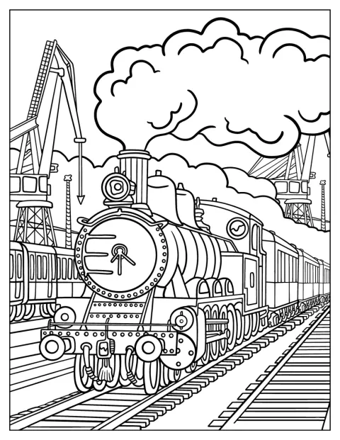 Una locomotiva classica è ferma nel deposito ferroviario.