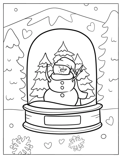 Um boneco de neve usa um gorro de Pai Natal dentro de um globo de neve.