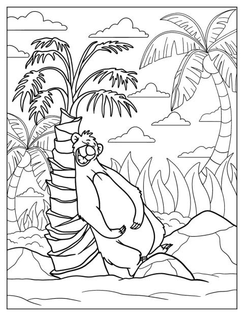 Jungle Book Coloring Page Of Baloo Scratching Back Against Tree
