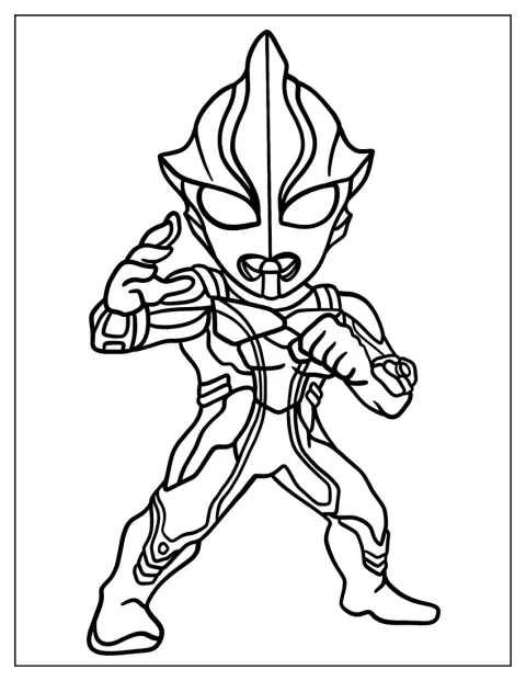 A kawaii stílusú chibi Ultraman mosolygósan pózol.