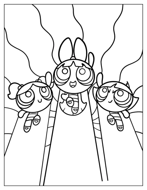 Cartoon Network Coloring Page of Powerpuff Girls Blossom, Buttercup, And Bubbles