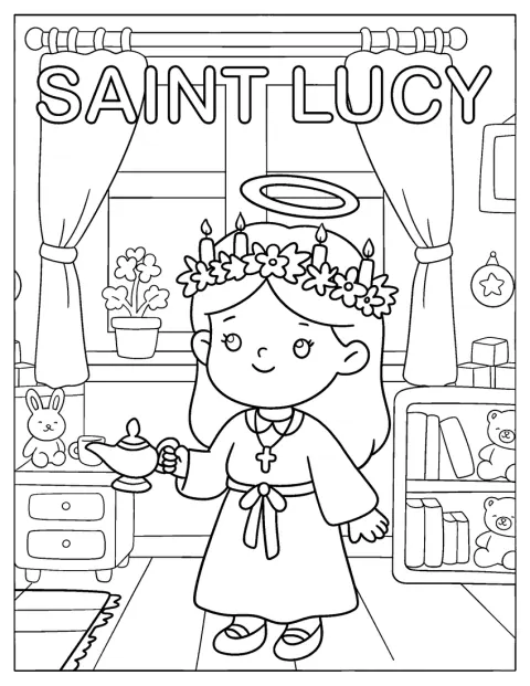 Sankt Lucia bærer en lampe gjennom et rom.