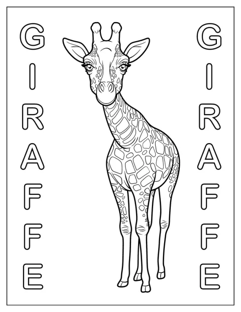 Una giraffa dalle macchie dettagliate è accanto alla scritta GIRAFFE.