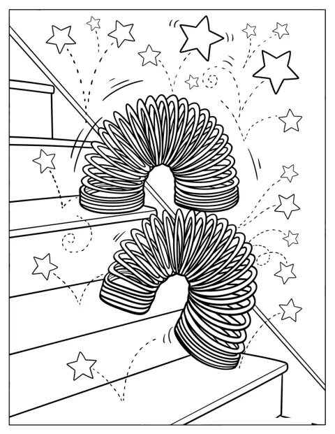 Ein Slinky-Spielzeug bewegt sich Stufe für Stufe die Treppe hinunter.