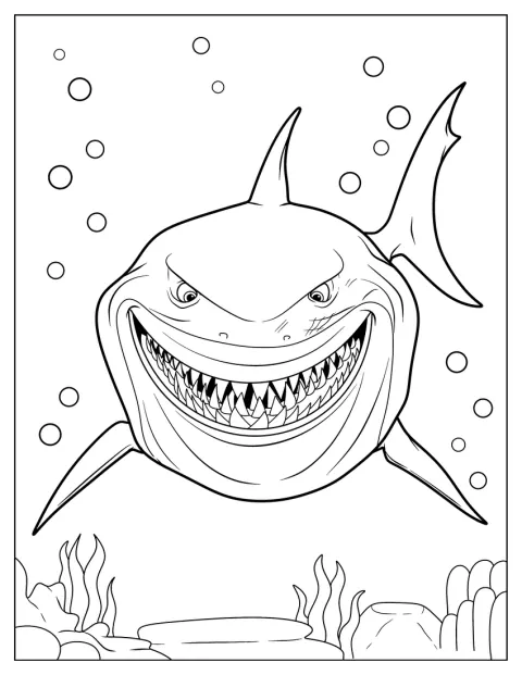 Bruce, lo squalo di Alla ricerca di Nemo, nuota nell’oceano.