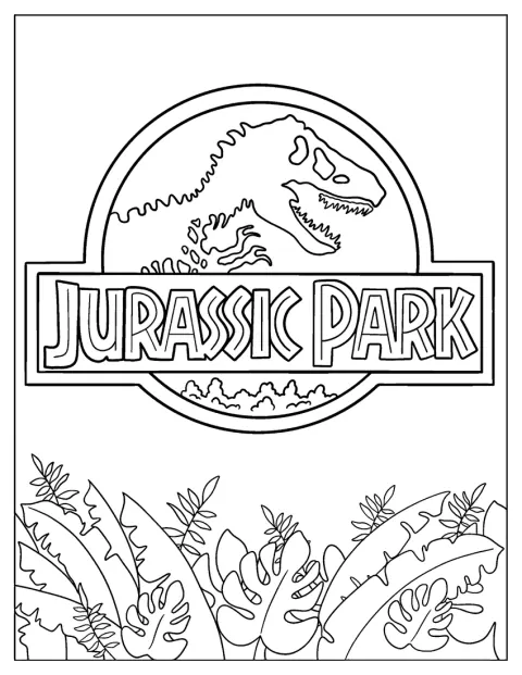 Logo-ul Jurassic Park este redat cu emblema sa distinctivă.