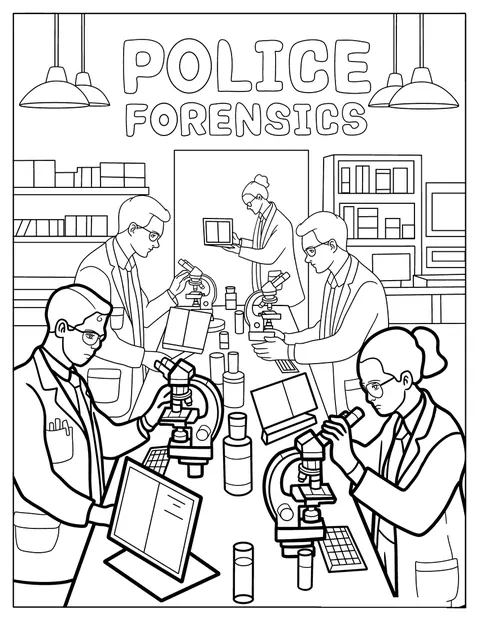 Scienziati della polizia analizzano indizi nel laboratorio forense.
