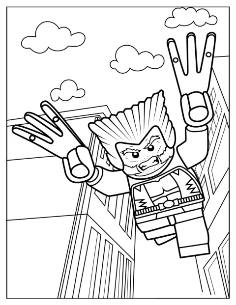 Wolverine, hecho con piezas de Lego, aparece con su traje de superhéroe.