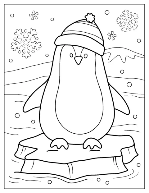 Un pinguin drăgălaș poartă o căciulă călduroasă de iarnă.