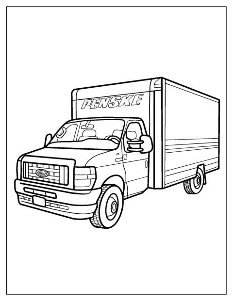 Een Ford-bezorgvrachtwagen rijdt door de straat.