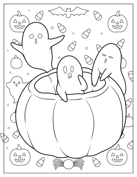 Søde spøgelser kommer svævende ud af et græskar.