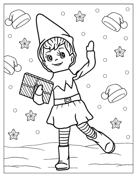 Un spiriduș simpatic de Crăciun face cu mâna.