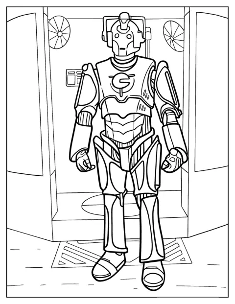 Un Cyberman en armure détaillée se tient face au spectateur.