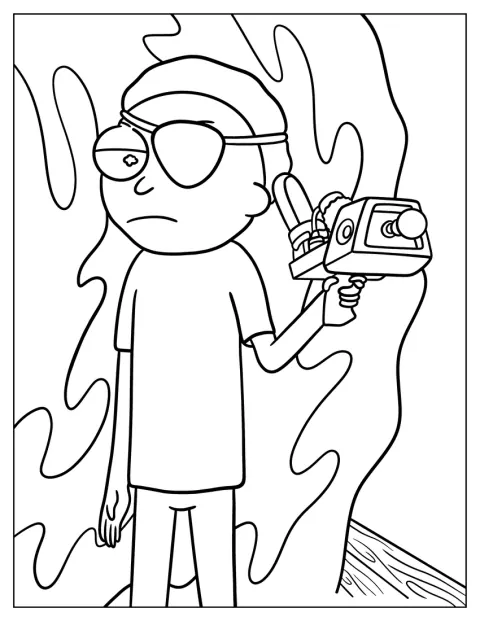Evil Morty lleva un parche en el ojo y mira al frente.