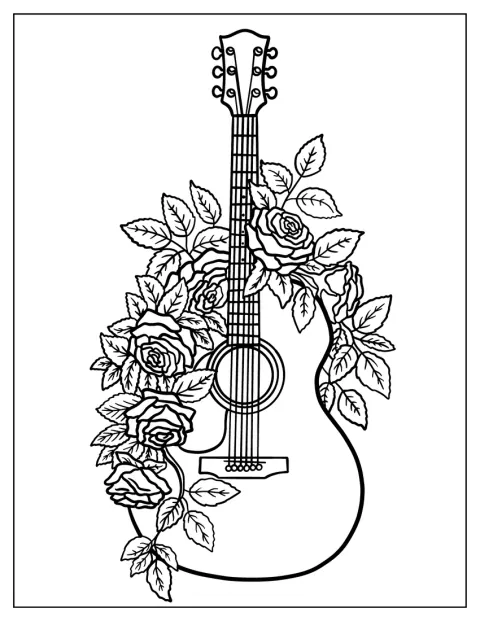 Trandafiri romantici împodobesc această chitară acustică.
