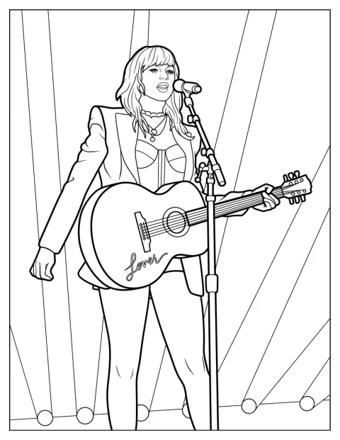 Gitárral a kezében Taylor Swift énekel.
