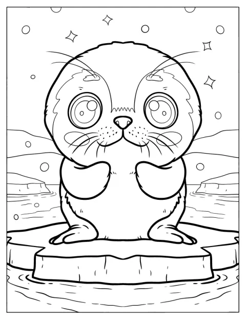 赤ちゃんアザラシが、氷の上でくつろいでいます。