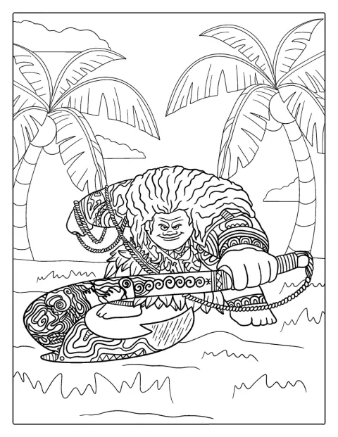 Detailed Maui Holding Bone Fish Hook To Color
