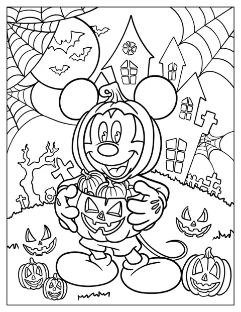 Mickey Mouse Coloring Page Dressed As A Jack O Lantern Trick Or Treating