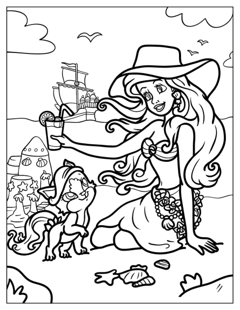 Treasure a Ariel si společně hrají na písečném pobřeží.