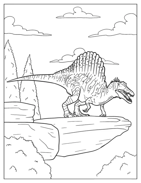 A Spinosaurus egy magas sziklaszirt peremén áll.