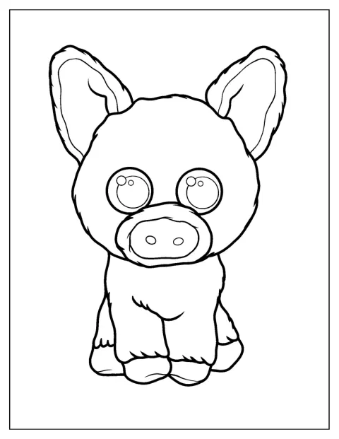 Corky, um porquinho Beanie Boo, posa num desenho de contorno simples.