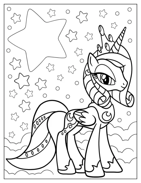 A Princesa Luna usa uma coroa, com estrelas a brilhar atrás de si.