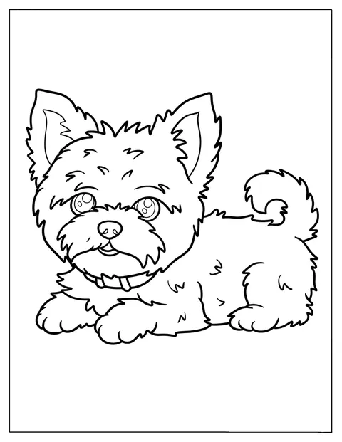 Uroczy yorkshire terrier siedzi na wiosennej łące.