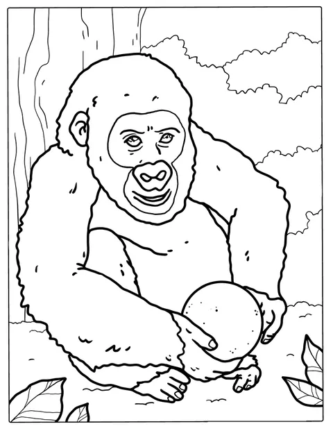 A gorillakölyök egy labdával játszik.