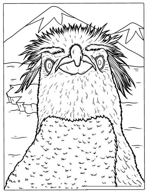 Een Fiordlandpinguïn staat met gedetailleerde veren afgebeeld.