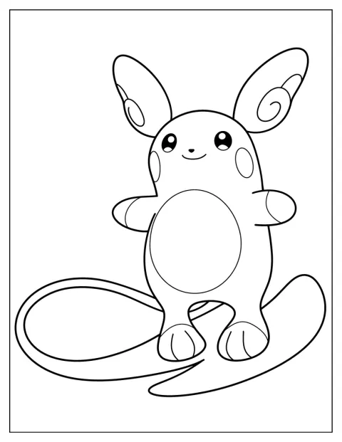 Raichu stoi dumnie, prezentując swój długi, błyskawiczny ogon.