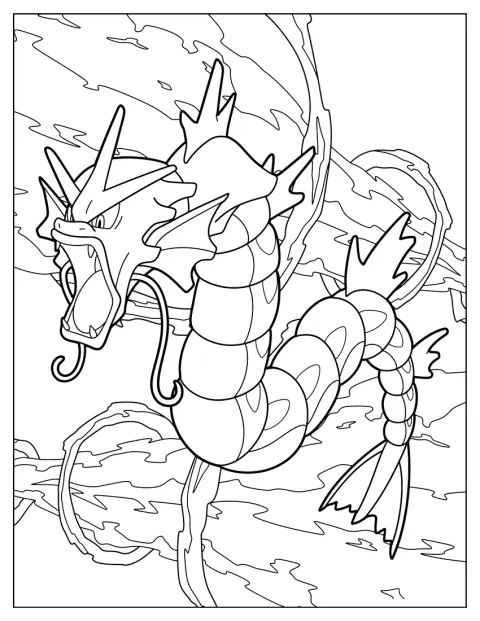 Garados greift mit aufgerissenem Maul an.