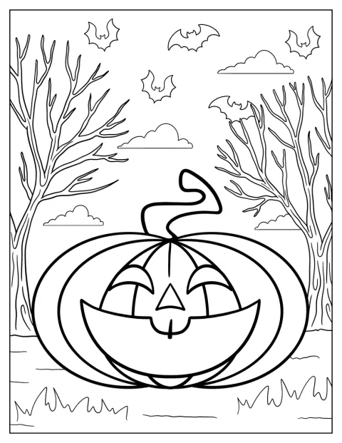 Uma abóbora esculpida sorri durante o Halloween.