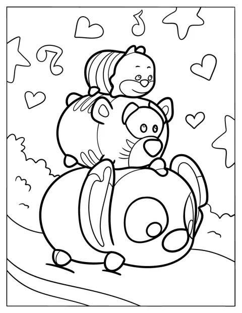 Stitch, Tigger și India apar împreună într-un decor natural.