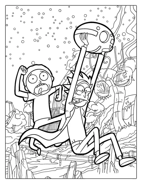 Rick And Morty Running From Alien Worm
