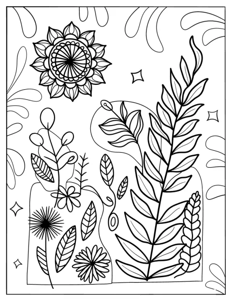 Blumen und Pflanzen bilden ein dekoratives Arrangement im Boho-Stil.