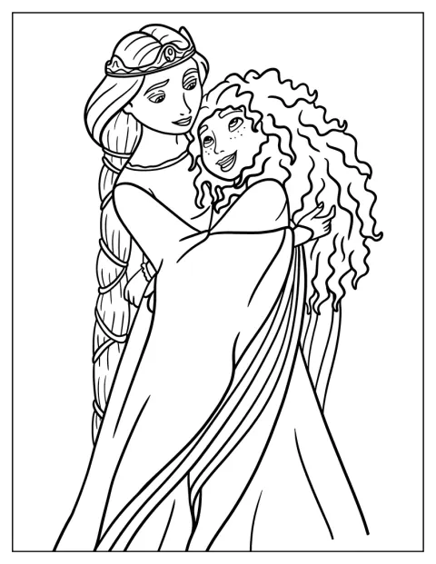 Dronning Elinor gir Merida en varm klem.