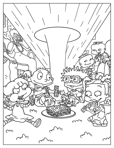 Tommy, Angelika, Chuckie, Susie, Lillian ja Philip kokoontuvat olohuoneeseen.