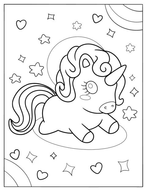 Un unicornio da un alegre salto por el aire.