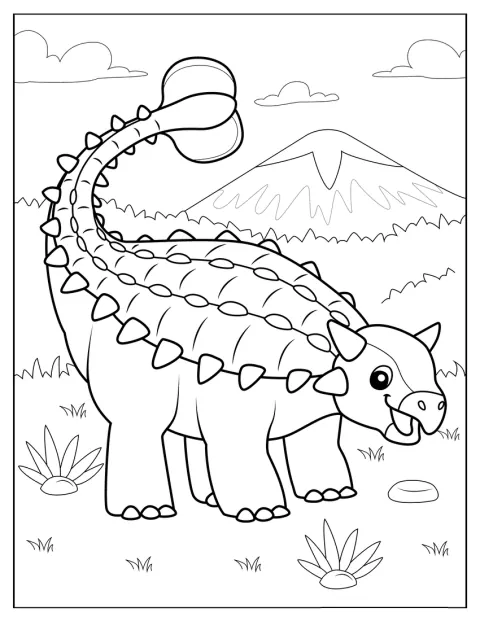 Un Ankylosaurus sourit en se tenant debout.