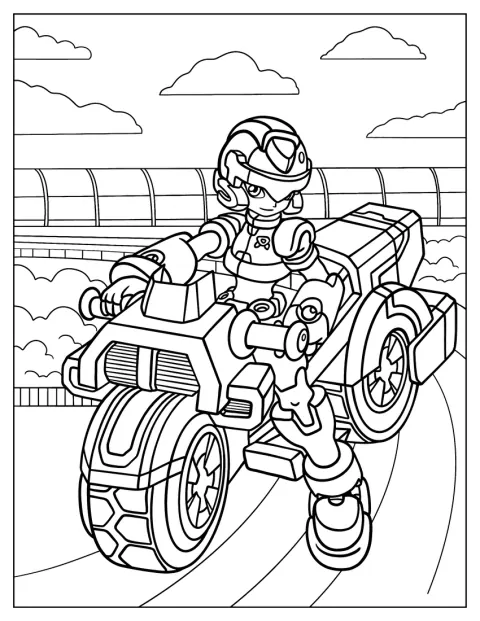 Mega Man conduz a mota de Rush.