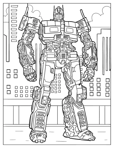 Optimus Prime aparece con un diseño complejo de robot.