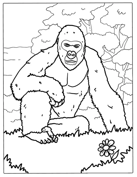En gorilla vilar bland växterna i djungeln.