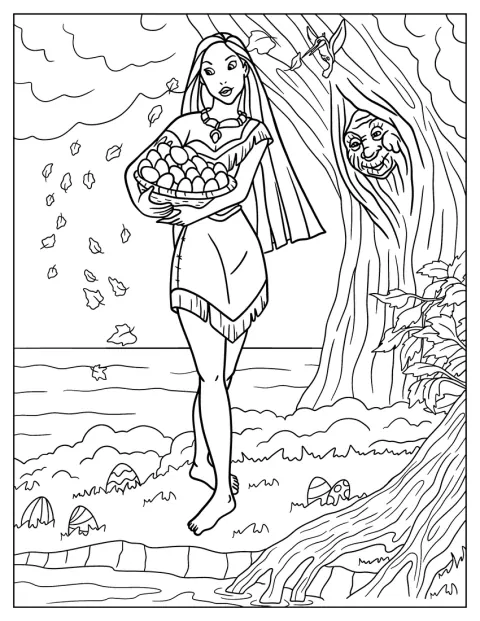 Pocahontas håller en korg full av påskägg.